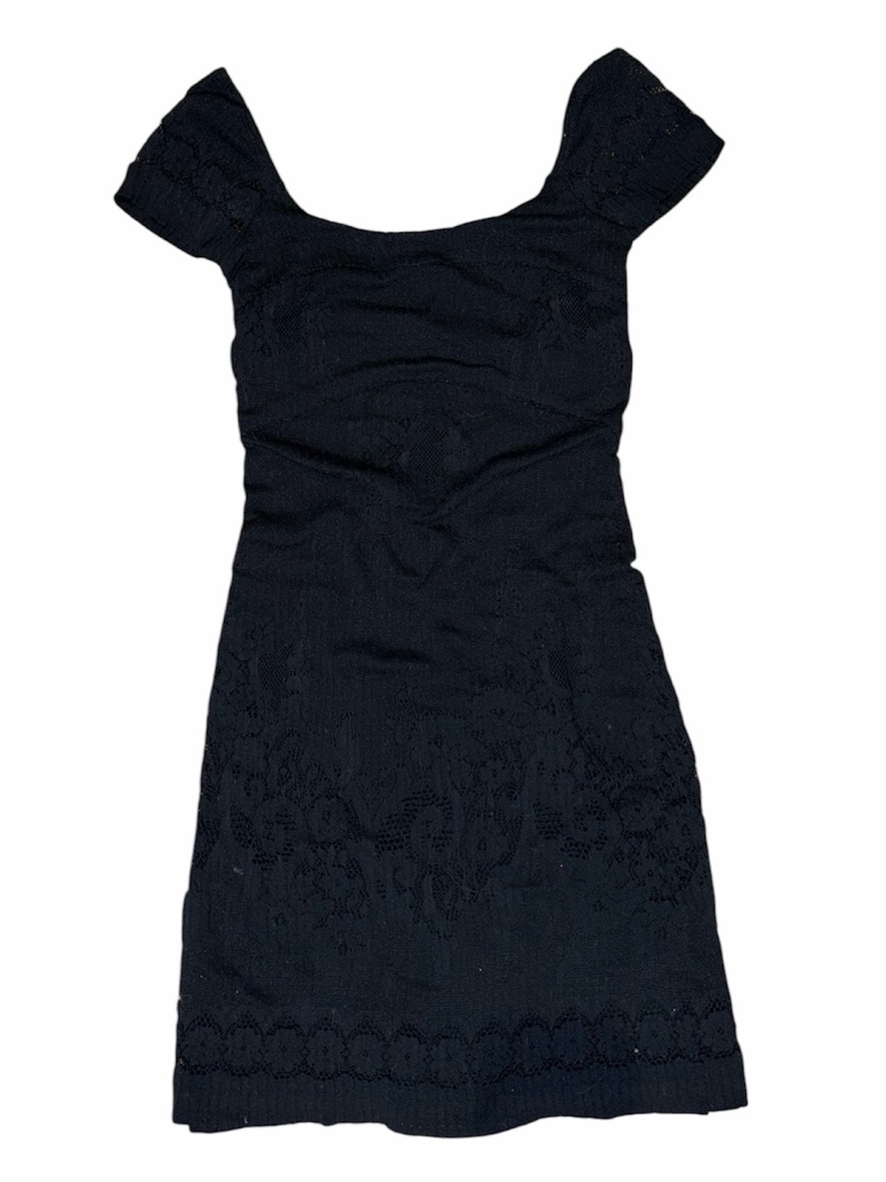 Free People Black Off-Shoulder Lace-Trim Mini Dress